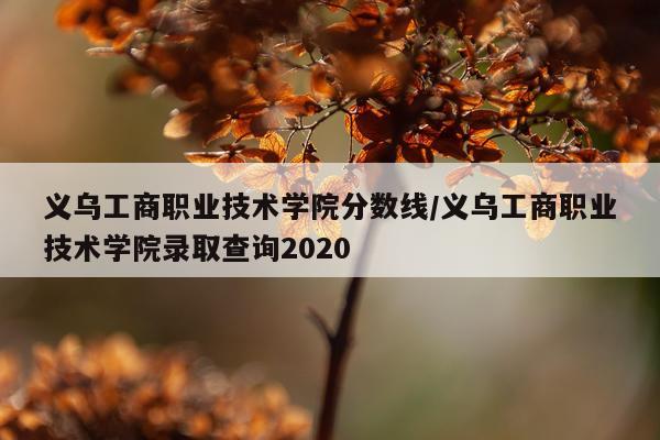 义乌工商职业技术学院分数线/义乌工商职业技术学院录取查询2020