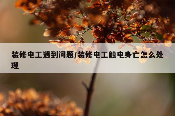 装修电工遇到问题/装修电工触电身亡怎么处理