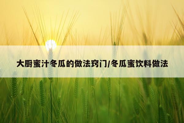 大厨蜜汁冬瓜的做法窍门/冬瓜蜜饮料做法
