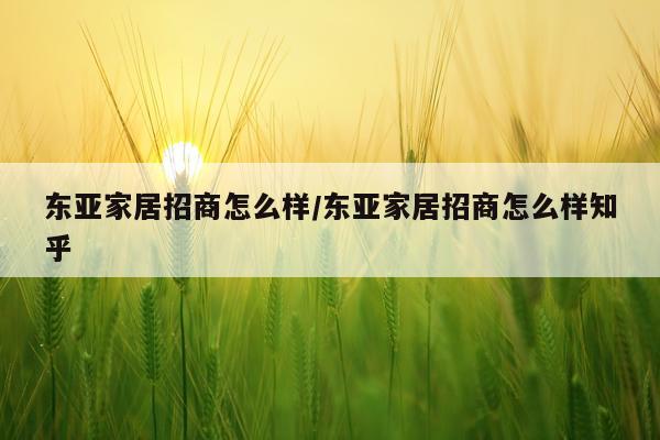 东亚家居招商怎么样/东亚家居招商怎么样知乎