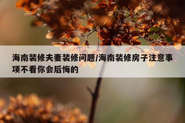 海南装修夫妻装修问题/海南装修房子注意事项不看你会后悔的
