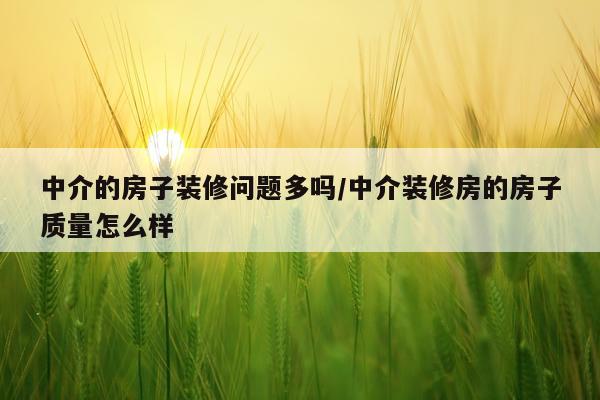 中介的房子装修问题多吗/中介装修房的房子质量怎么样