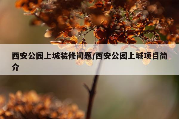 西安公园上城装修问题/西安公园上城项目简介