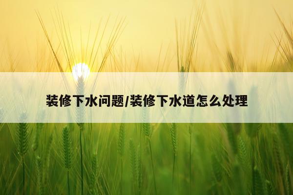 装修下水问题/装修下水道怎么处理
