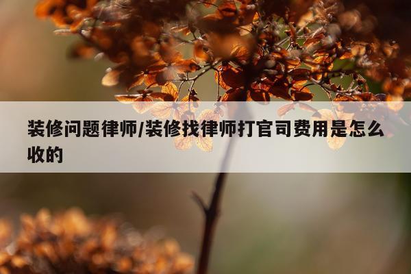 装修问题律师/装修找律师打官司费用是怎么收的